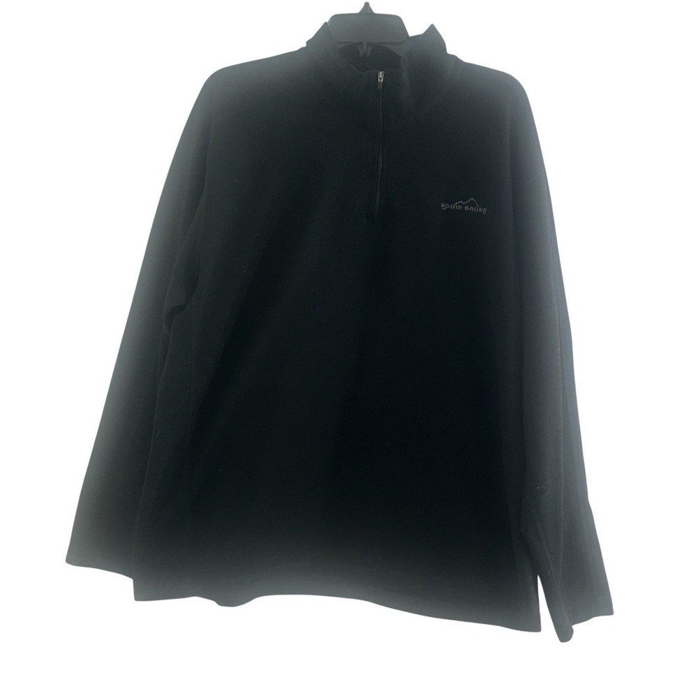 Eddie Bauer Black Quarter Zip Fleece Pullover Jacket‎ Mens 2 Holes